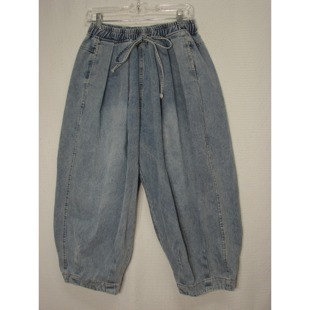 Denim Balloon Barrel Leg Harem Jeans Size S Light Blue Pull On Drop Crotch